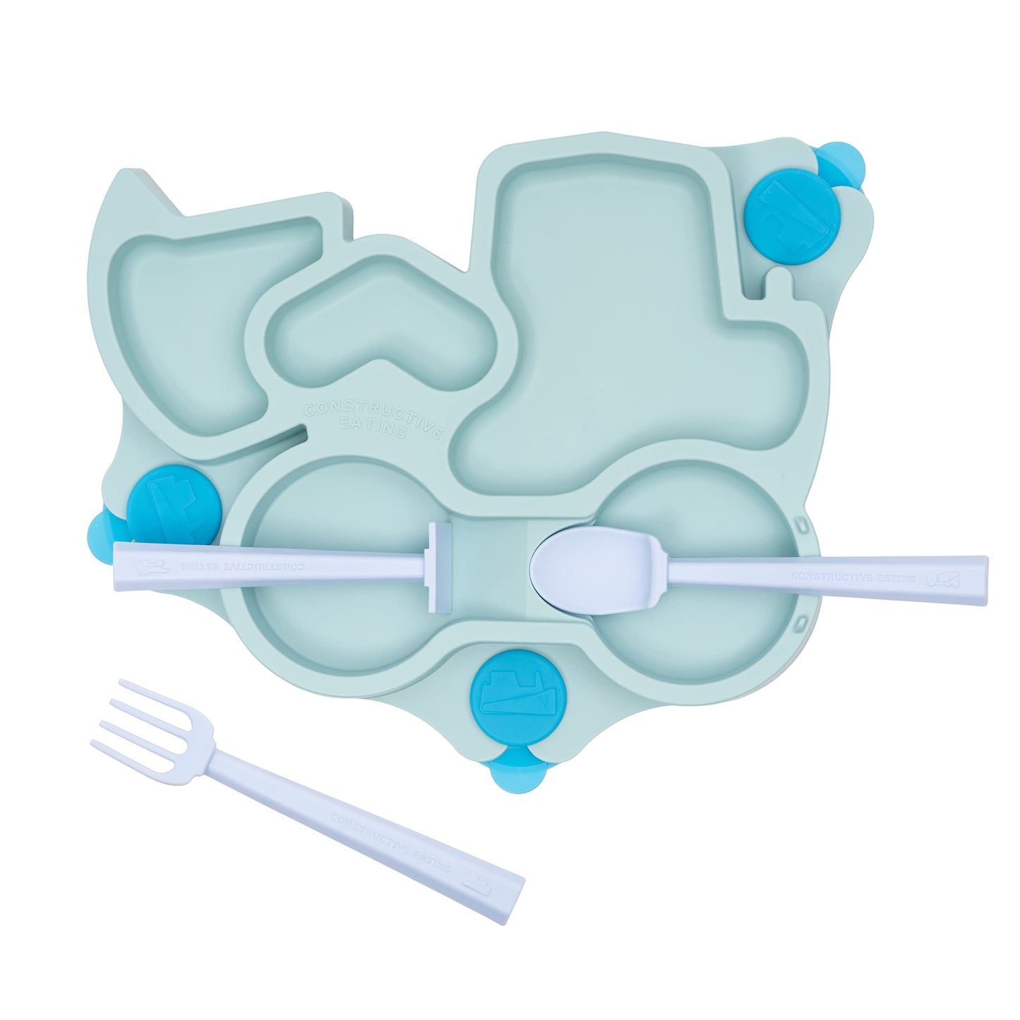 Constructive Eating Plate Made in USA | Constructive Baby | Kids Dinnerware Set, Teal Truck Plate | Divided Suction Plates for Toddlers – Made with Materials Tested for Safety