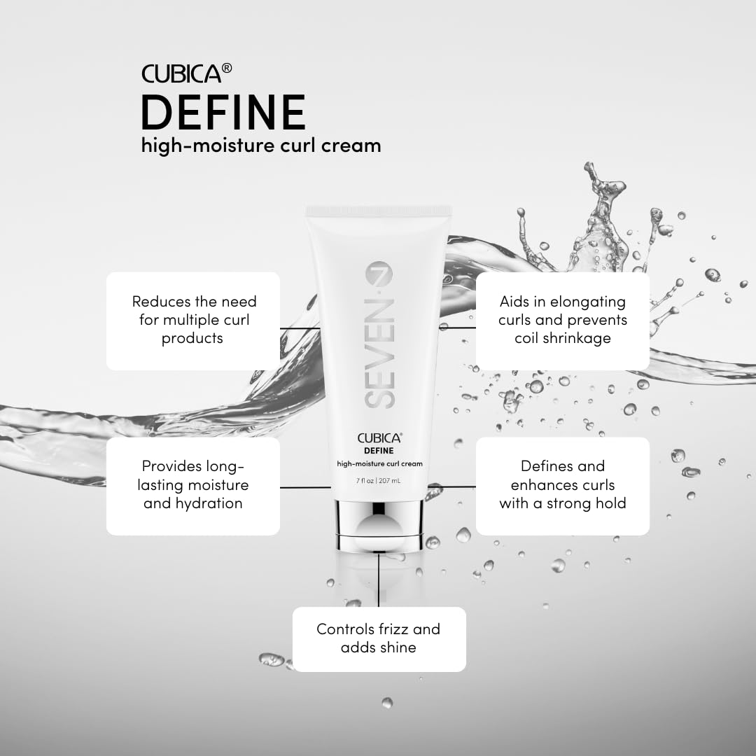 SEVEN Haircare CUBICA DEFINE High Moisture Curl Cream, Anti-Frizz Curl Defining Cream for Curly Hair, Moisturizing Hair Curling Cream for Enhancing Curls, Shea Butter + Argan Oil, Made in USA, 7oz