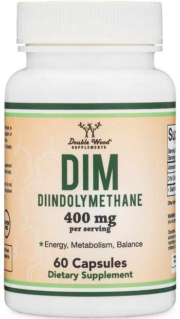 DIM Supplement for Women and Men (Diindolylmethane Estrogen Blocking Supplement, Hormonal Acne Treatment, Hormone Balance for Women) 400mg Servings, 200mg Per Capsule, 60 Capsules by Double Wood