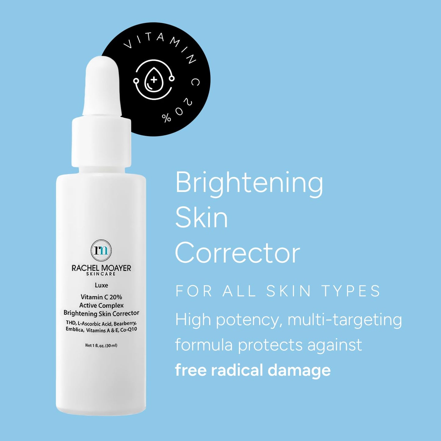 Rachel Moayer Luxe Vitamin C 20% Serum - Brightening Skin Corrector, Dark Spot Remover for Face, Anti-Aging, Vitamin C Brightening Serum