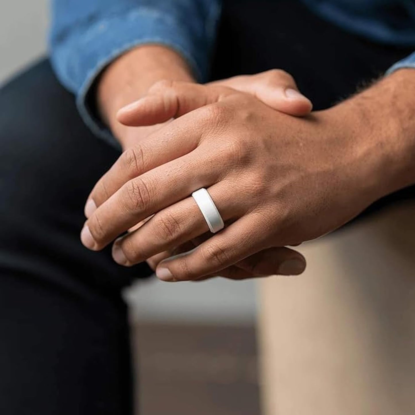 Enso Rings Bevel Classic Silicone Wedding Ring – Hypoallergenic Unisex Wedding Band – Comfortable Band for Active Lifestyle - Slate/Pine/Navy