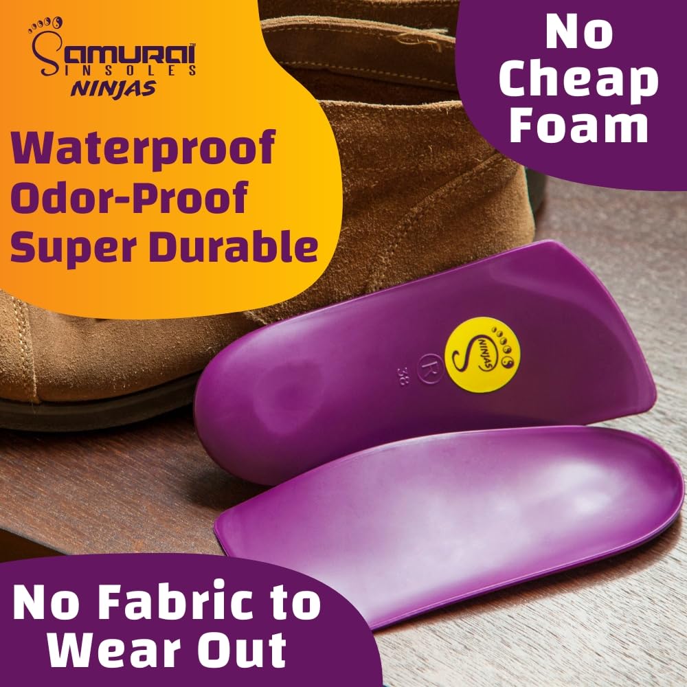 Samurai Insoles Ninjas Plantar Fasciitis Relief Insoles - Podiatrist Designed, Orthotic Lab Made in The USA Arch Support Shoe Insert for Mens 10-10.5 or Womens 12-12.5