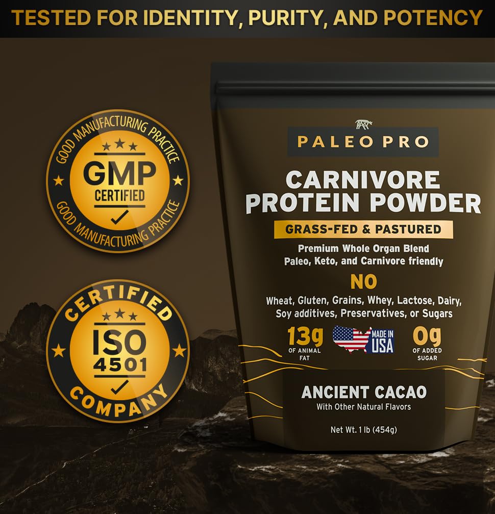 PaleoPro Carnivore Complete (Ancient Cacao) Pastured & Cage-Free Protein, Grass-Fed Beef Tallow, Beef Organs | No Sugar, Soy, Grains or Net Carbs | Gluten Free. Paleo & Keto Macros (15 Servings)