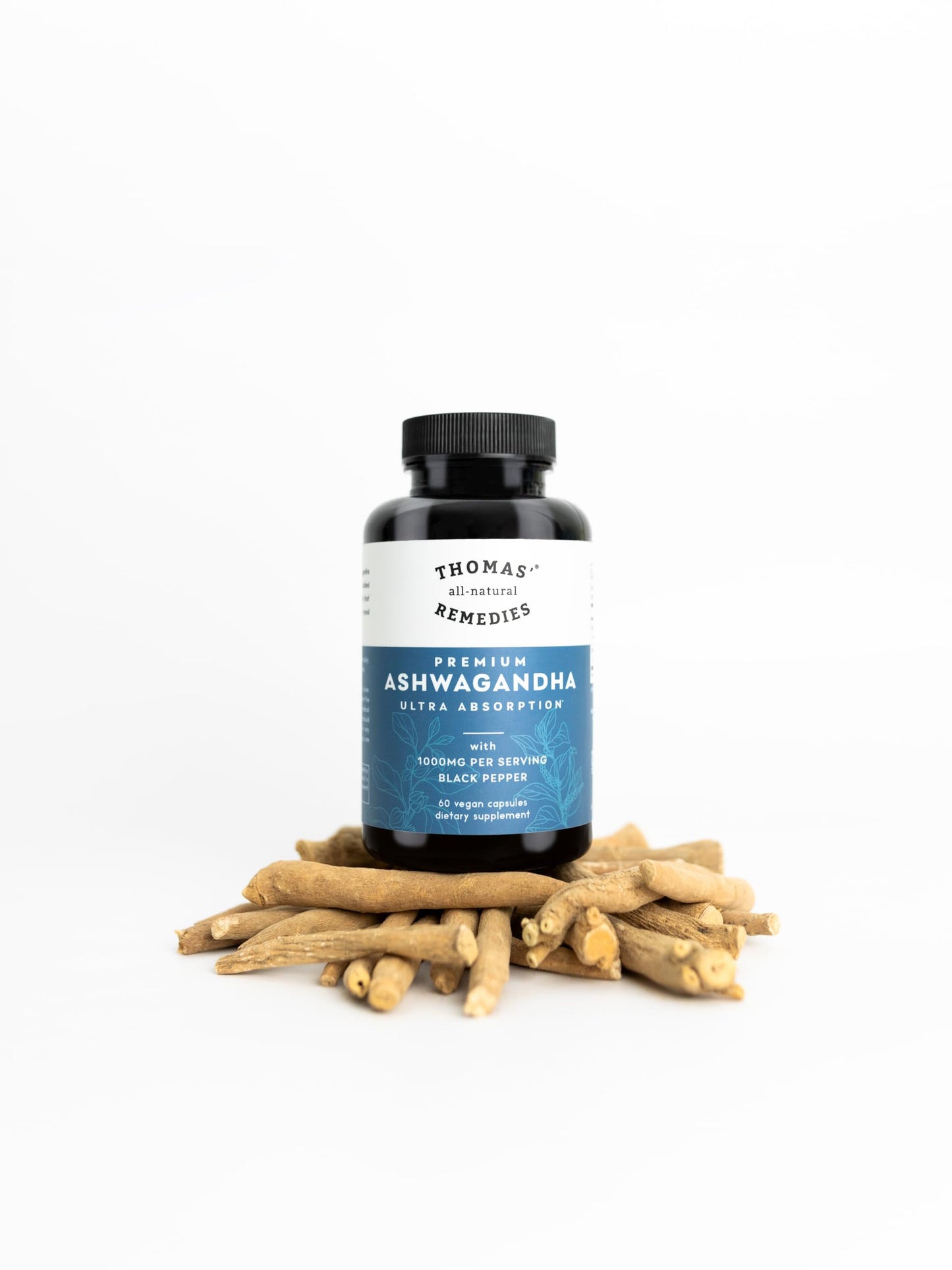 Thomas' all-natural Remedies Organic Ashwagandha Stress Support Supplement, Mood & Energy Support, Pure Ashwagandha 1000mg, Ultra Absorption with Black Pepper, Vegan, No fillers