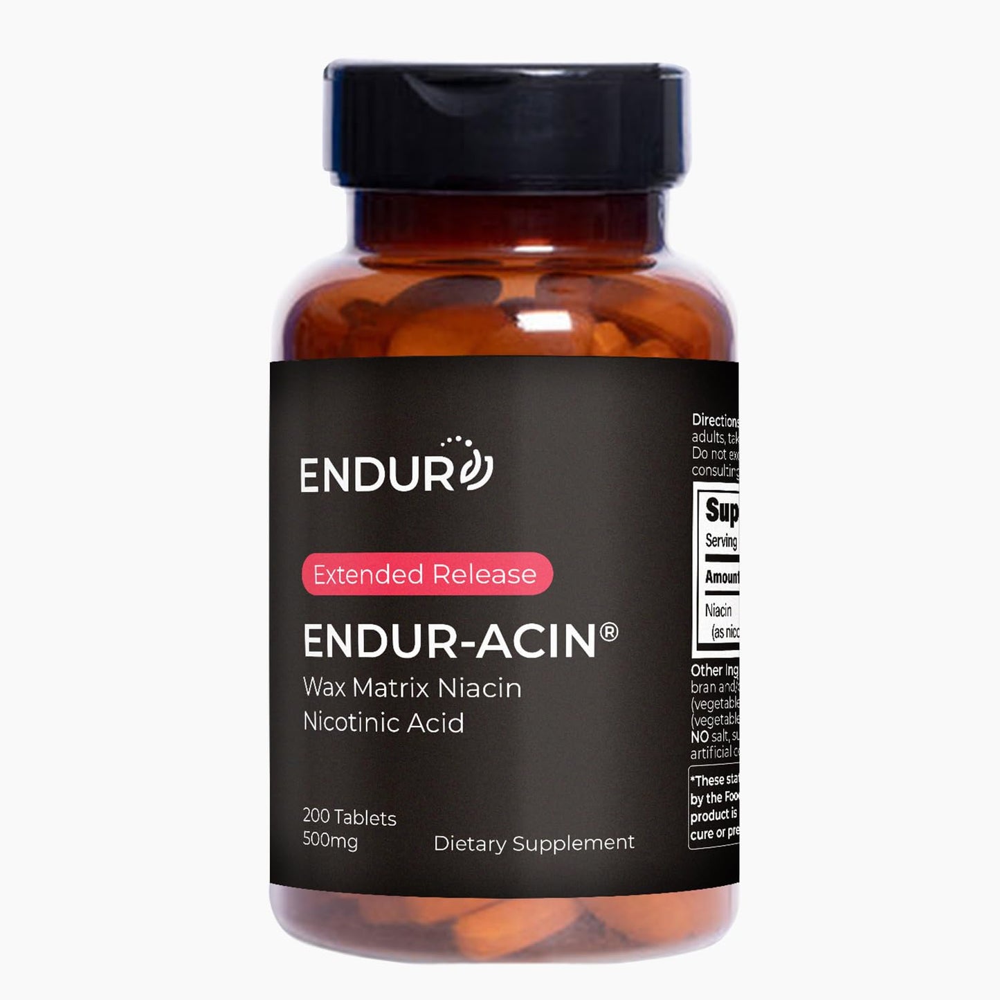 Endurance Products ENDUR-ACIN, Extended Release Niacin for Optimal Absorption & Low-Flush Vitamin B3 Niacin 500mg, Premium Niacin Supplement Made in USA, 200 Tablets