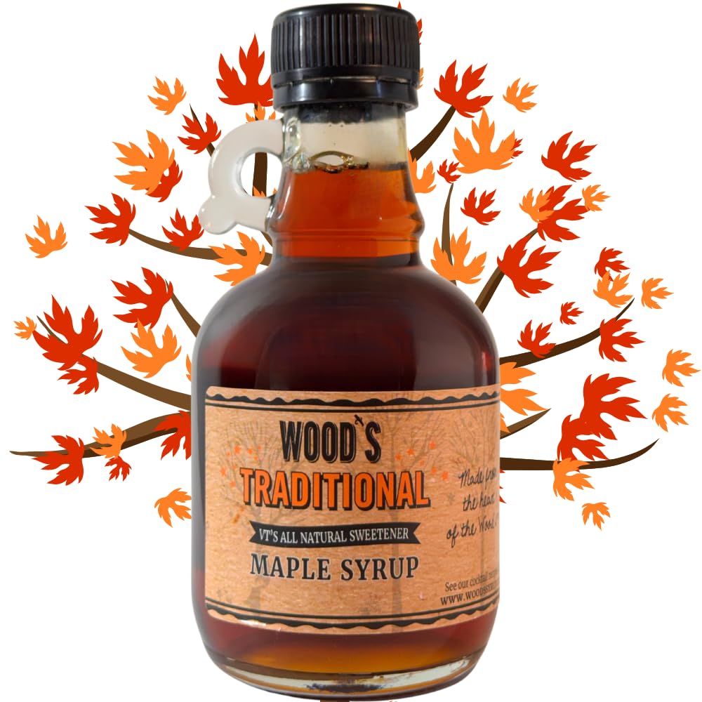 WOOD'S Vermont Maple Syrup – Traditional 100% Pure Maple Syrup | Small-Batch, Vegan Natural Sweetener | Grade A, Robust Taste | Perfect for Pancakes, Coffee, Cocktails & More | 8.45 Fl Oz (250mL)