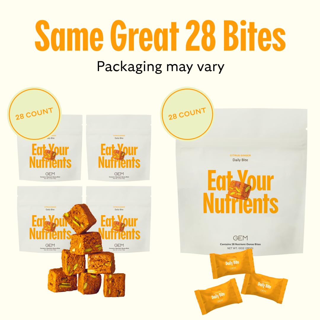 GEM Daily Multivitamin for Women & Men, 20+ Vitamins & Minerals zinc, Vitamin D, B, K, Folic Acid, Turmeric, Beta Glucan GLP-1 booster, Supports Gut, Skin, Brain, Immunity (Citrus Ginger, 28 Servings)