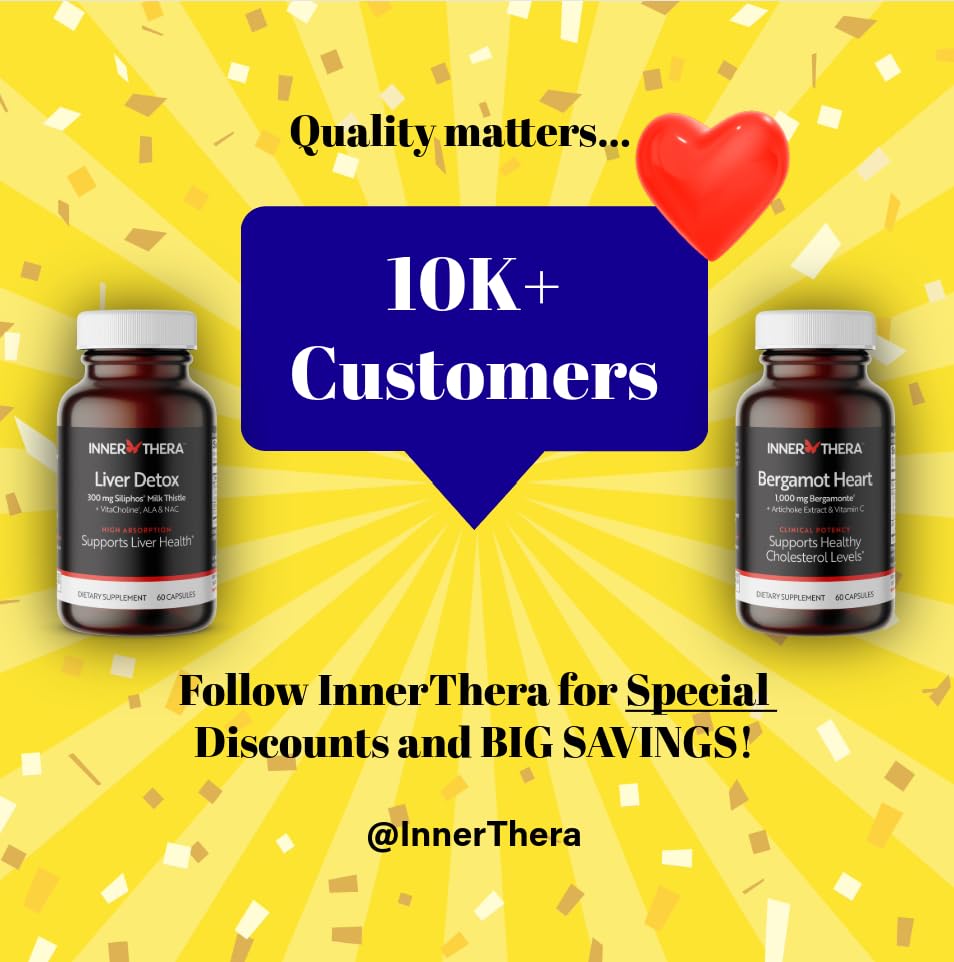 INNERTHERA Bergamot Heart - Certified Italian Bergamonte Citrus Bergamot - Cardiologist Developed & Clinically Proven - 1000mg + Highest Polyphenols - Supplement for High Cholesterol & Heart Health