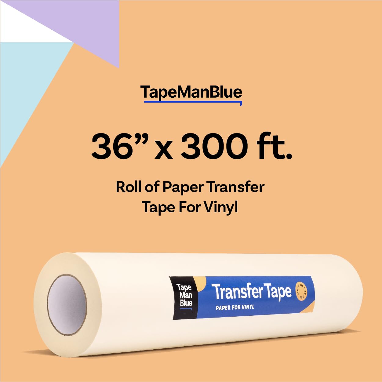 Paper Transfer Tape for Vinyl, 36 inch x 300 feet, Medium-High Tack Application Tape with Layflat Adhesive for Vinyl Letters, Decals, and Graphics