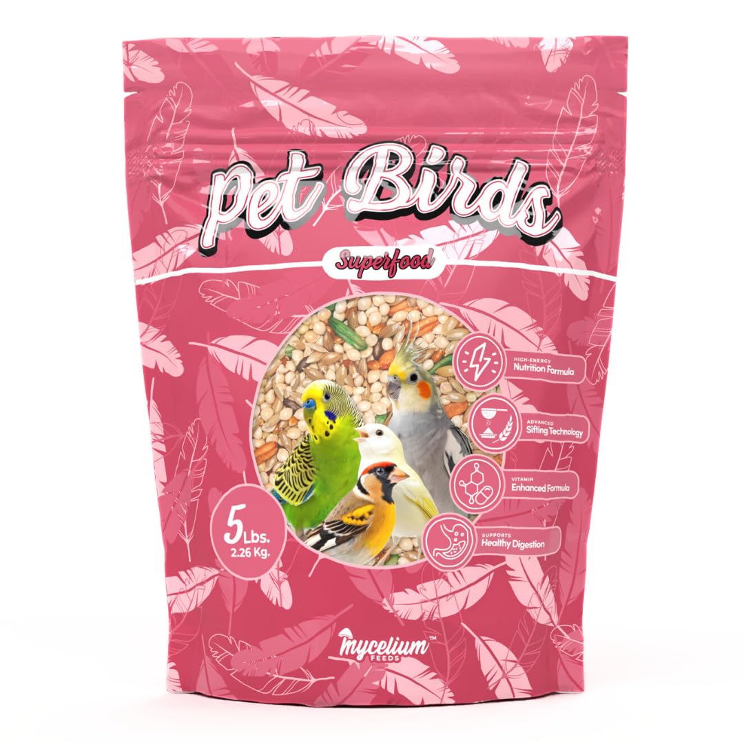 Mycelium Organic Pet Bird Superfood (5 LB Bag) | Vitamin-Enriched Bird Food for Parakeets, Finches, Canaries & Lovebirds | Daily Support for Energy, Digestion & Feather Health | Clean, USA-Grown Feed