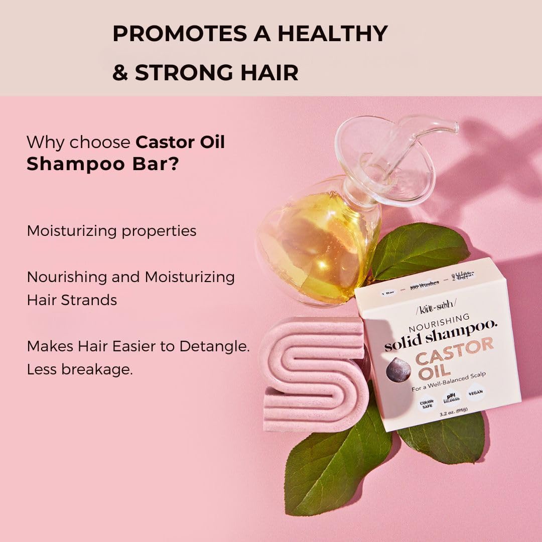 Kitsch Castor Oil Shampoo Bar Soap for Hair Care - Organic Castor Oil Solid Shampoo for Hair Growth & Scalp Nourishment - Hydrating & Moisturizing - Vegan, Paraben-Free, Made in USA - 3.2oz