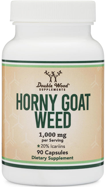 Horny Goat Weed for Men and Women - No Fillers (Max Strength Epimedium Std. to 20% Icariins) 1,000mg per Serving, 90 Capsules (Male Enhancing Supplement) by Double Wood