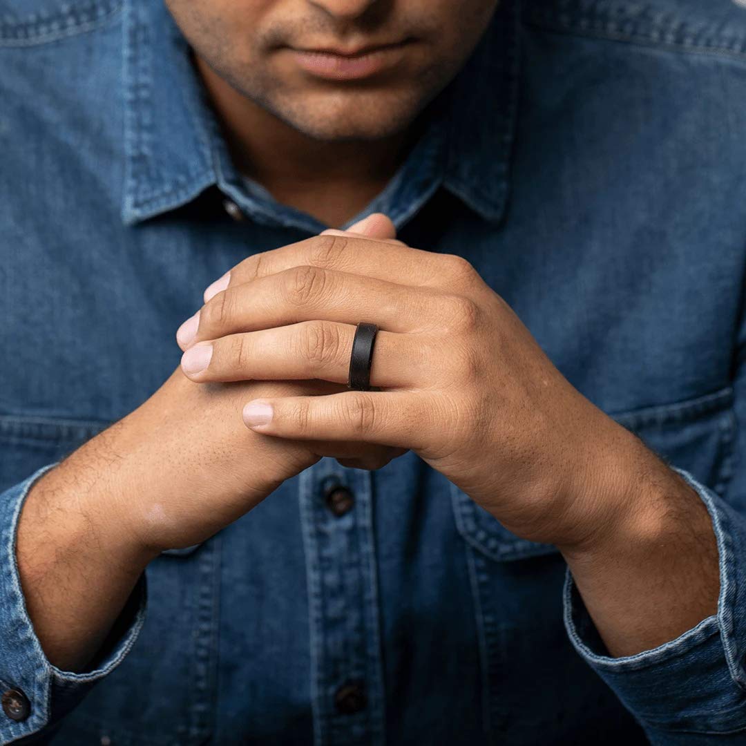 Enso Rings Bevel Classic Silicone Wedding Ring – Hypoallergenic Unisex Wedding Band – Comfortable Band for Active Lifestyle – 8mm Wide, 2.16mm Thick Obsidian