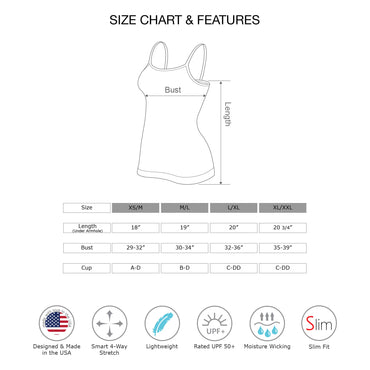Kurve American Made Basic Seamless Cami, UV Protective Fabric UPF 50+ (Made With Love In The USA)