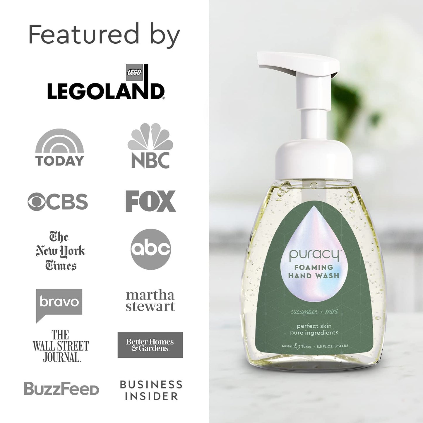 Puracy Foaming Hand Soap - Plant-Powered Natural Hand Soap As Seen on TikTok, Non-Toxic, Sulfate-Free Liquid Soap, Moisturizing Foam Handwash Liquid (Cucumber & Mint, 12 fl oz, 3-Pack)