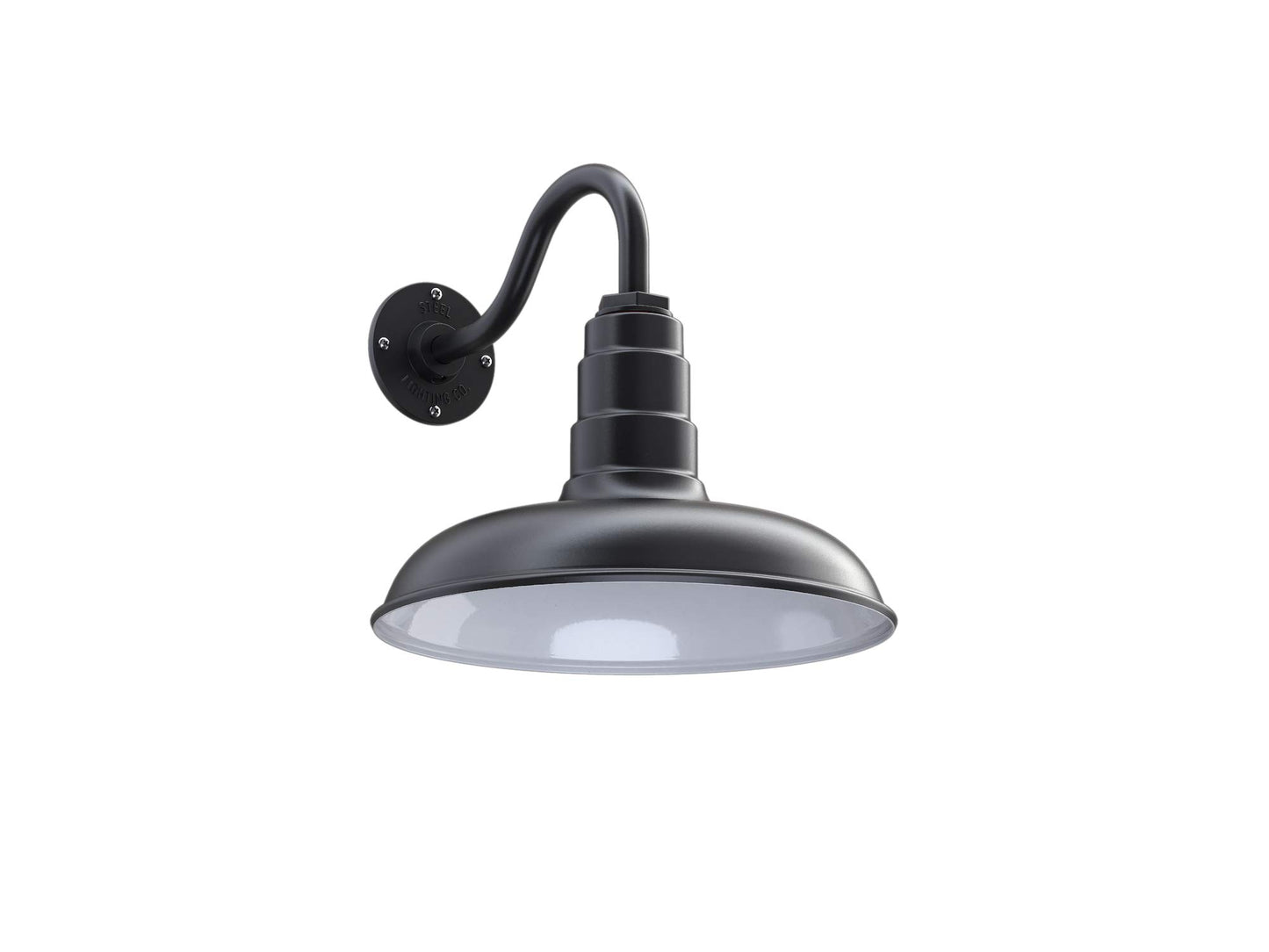 Steel Lighting Co. Topanga Barn Light | Outdoor Wall Mounted | Farmhouse Garage Light Made in America | 14 inch Dome | 11 inch Gooseneck | Matte Black Exterior/White Interior