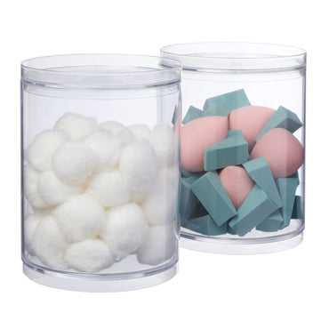 STORi Bella Tall Scrunchie Holder | Stackable Clear Plastic Container (Set of 2) Round Vanity Storage Organizers with Lids for Hair Accessories & Beauty Supplies | Made in USA