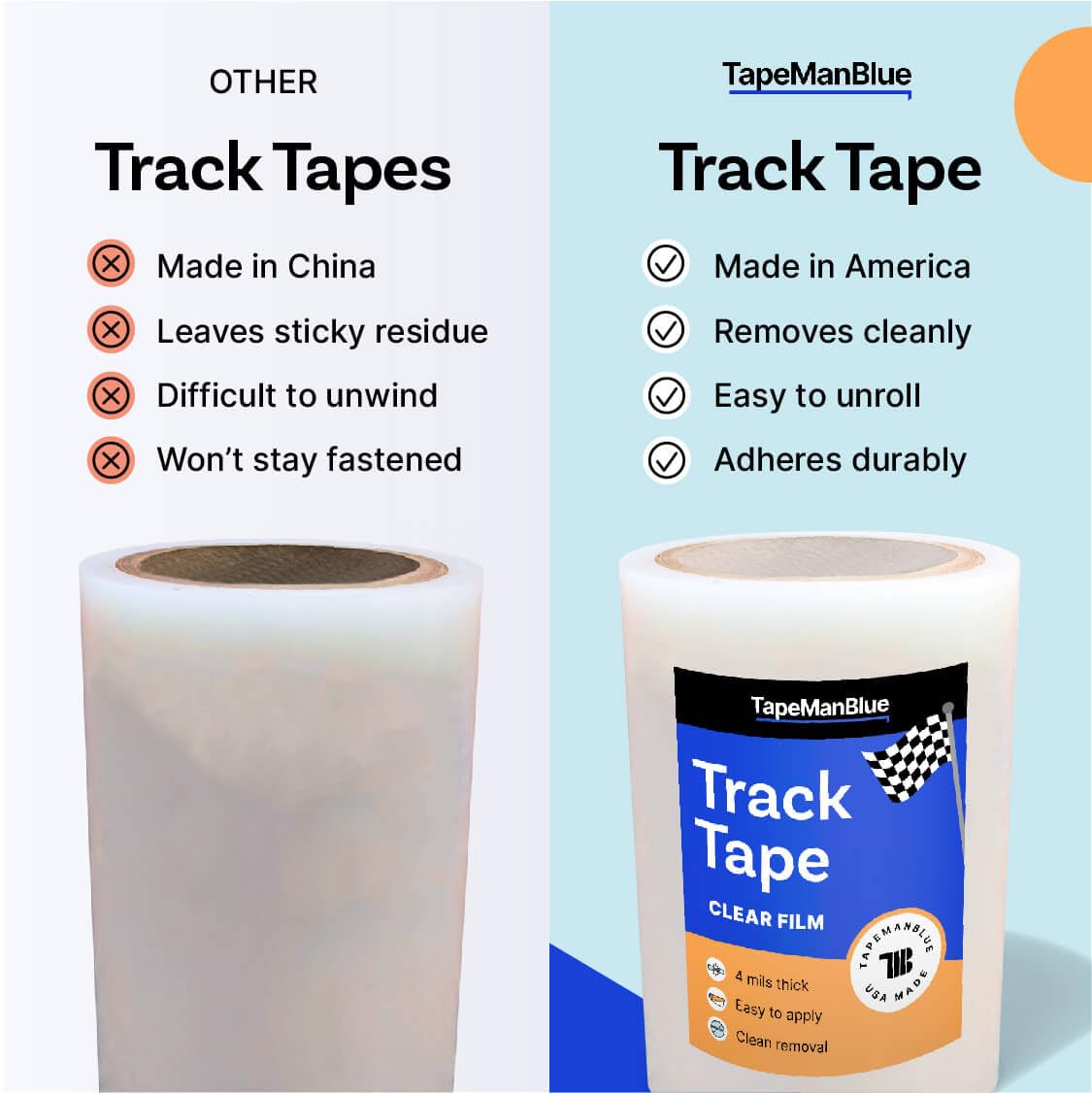 Track Day Tape - 6 inch x 100' Roll, Made in USA, Temporary Paint Protection Film for Track Days and Road Trips, Clear Self-Adhesive Film to Protect and Shield Cars from Rubber, Bugs, Dirt, and Debris