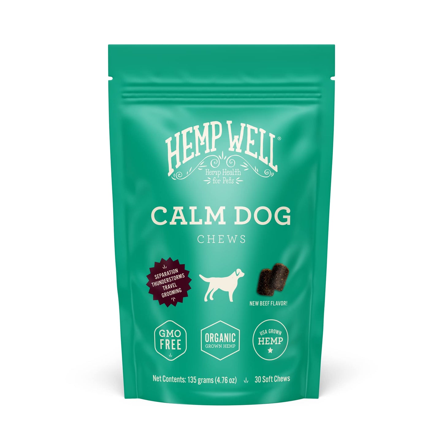 Organically Sourced Hemp Well Calm Dog Soft Chews - Anxiety Relief Treats for Dogs, Helps with Separation Anxiety and Travel, Melatonin and Hemp Dog Calming Chews (1 Pack (30 Chews))