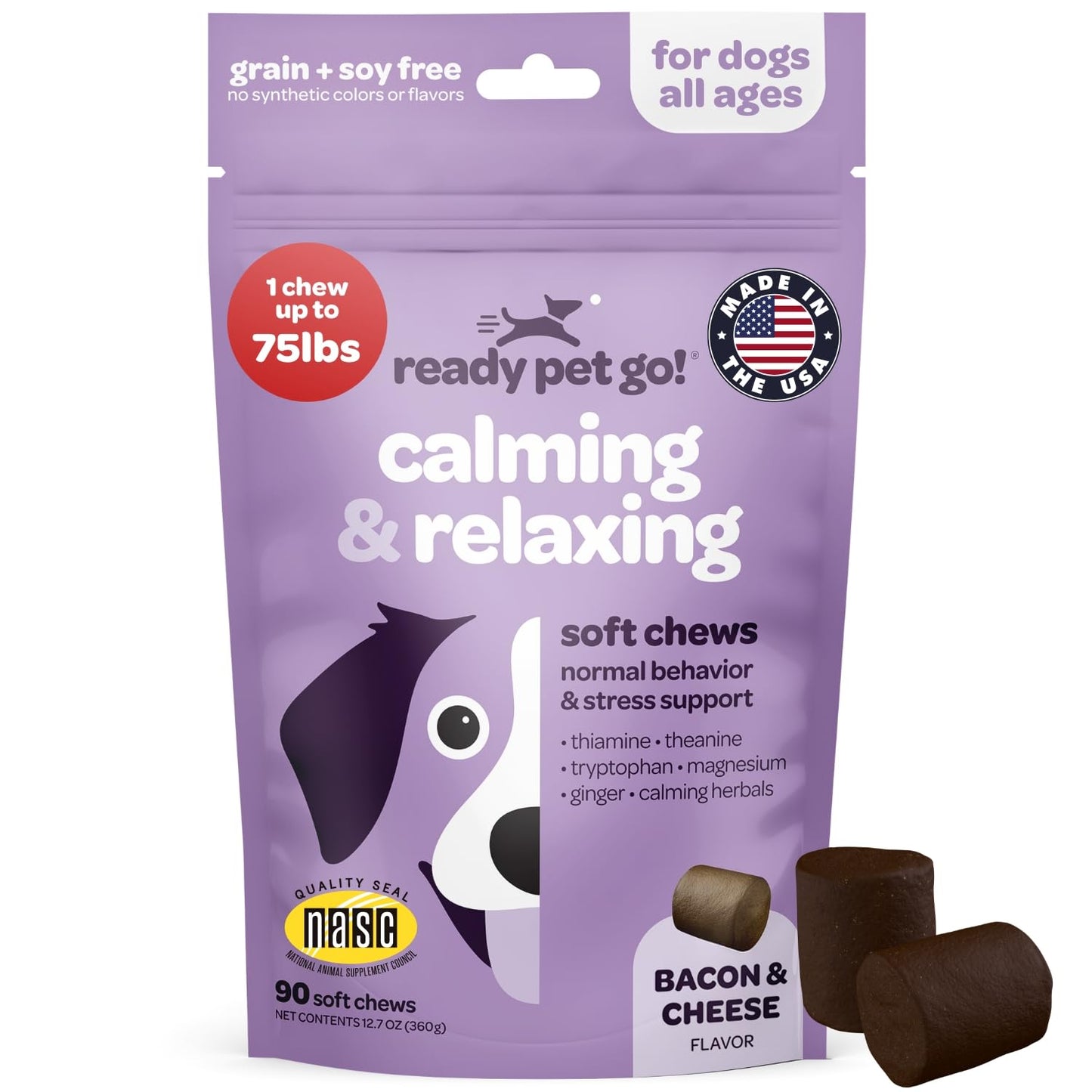 Calming Chews for Dogs | Herbal Dog Calming Chews for Anxiety from Normal and Occasional Stressors Including Separation Storms Grooming & Travel | NASC Certified & Made in The USA | 60 Count