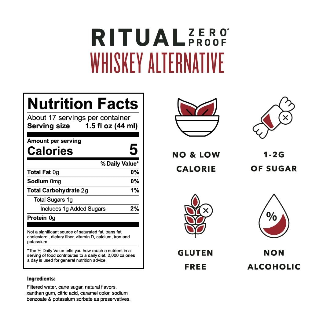 RITUAL ZERO PROOF Whiskey Alternative | Award-Winning Non-Alcoholic Spirit | 25.4 Fl Oz (750ml) | Only 5 Calories | Sustainably Made in USA | Make Delicious Alcohol Free Cocktails