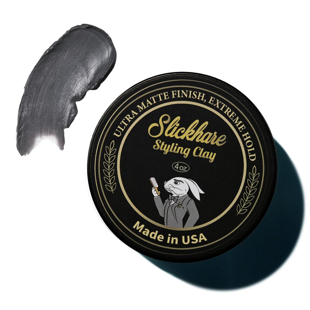 Slickhare Styling Hair Clay for Men | Premium Mens Hair Paste | Mens Hair Styling Clay with Strong Hold | 4 oz Ultra Matte Clay Hair Product | Made with Active Natural Ingredients | Made in USA