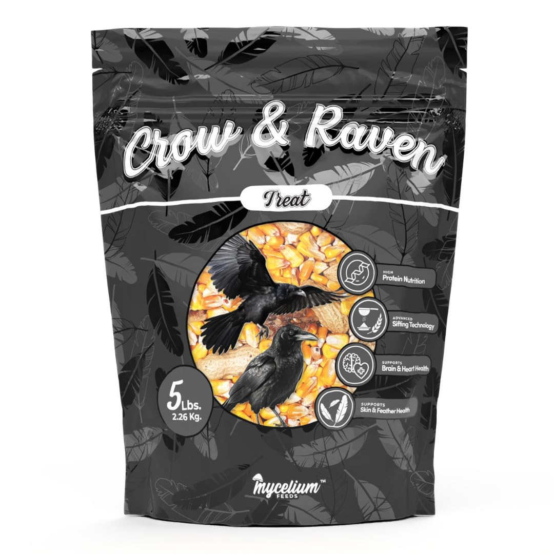 Mycelium Crow & Raven Treat 5 lbs | Wild Bird Feed for Crows, Ravens & Corvids | Whole Corn, in-Shell Peanuts & Walnuts | High-Energy Foraging Mix | Brain, Heart & Feather Support | Organic & Non-GMO