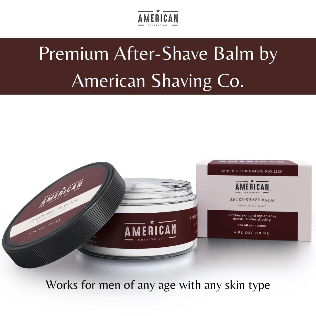American Shaving Co. After Shave Balm for Smooth (Sandalwood Scent), Soothes and Moisturizes Face After Shaving, Treats Redness & Razor Burn, Post Shave Lotion 4 Oz