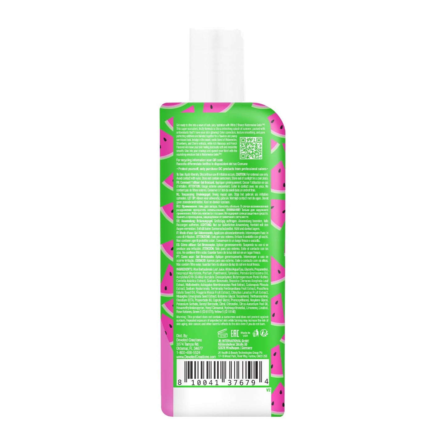 Devoted Creations White 2 Bronze Watermelon Gelee - Thirst-Quenching Juicy Tanning Gelée Fast Absorbing Lightweight Tanning Bronzer Free Dark Tanning Gel