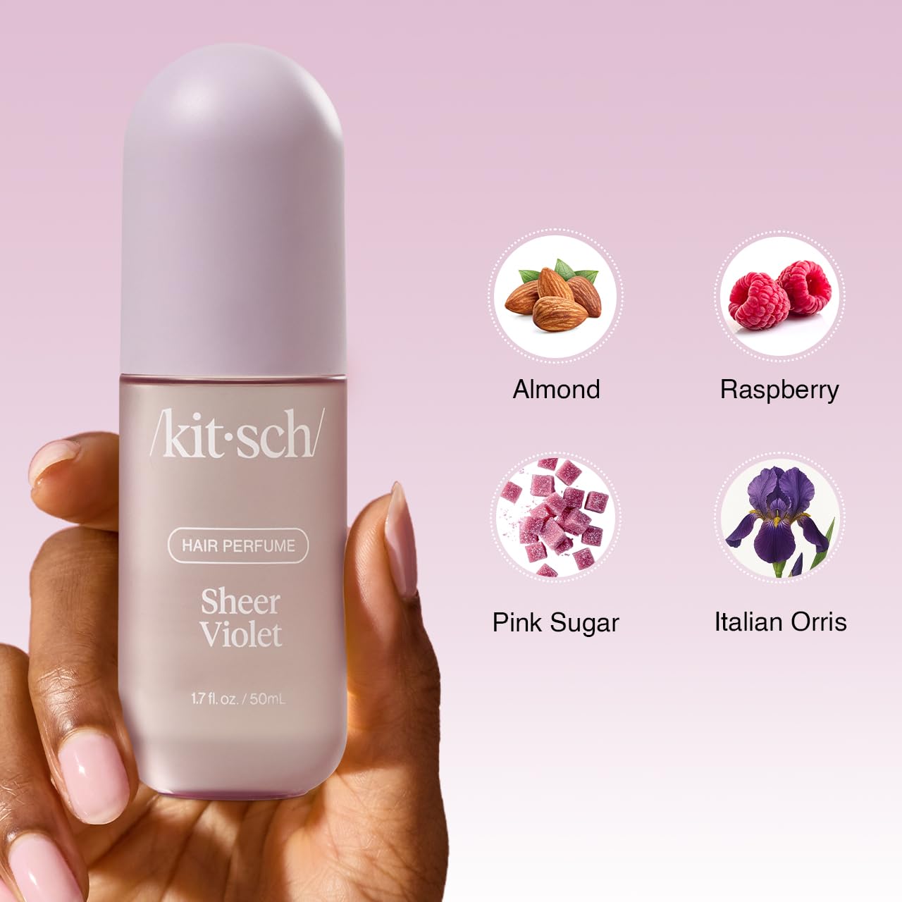 Kitsch Sheer Violet Hair Perfume for Women - Hair Spray & Body Mist - Clean, Deodorizing & Patented Odor-Eliminating Technology - Freshen Hair, Body & Pillows - Raspberry, Soft Musk Scent - 50ml