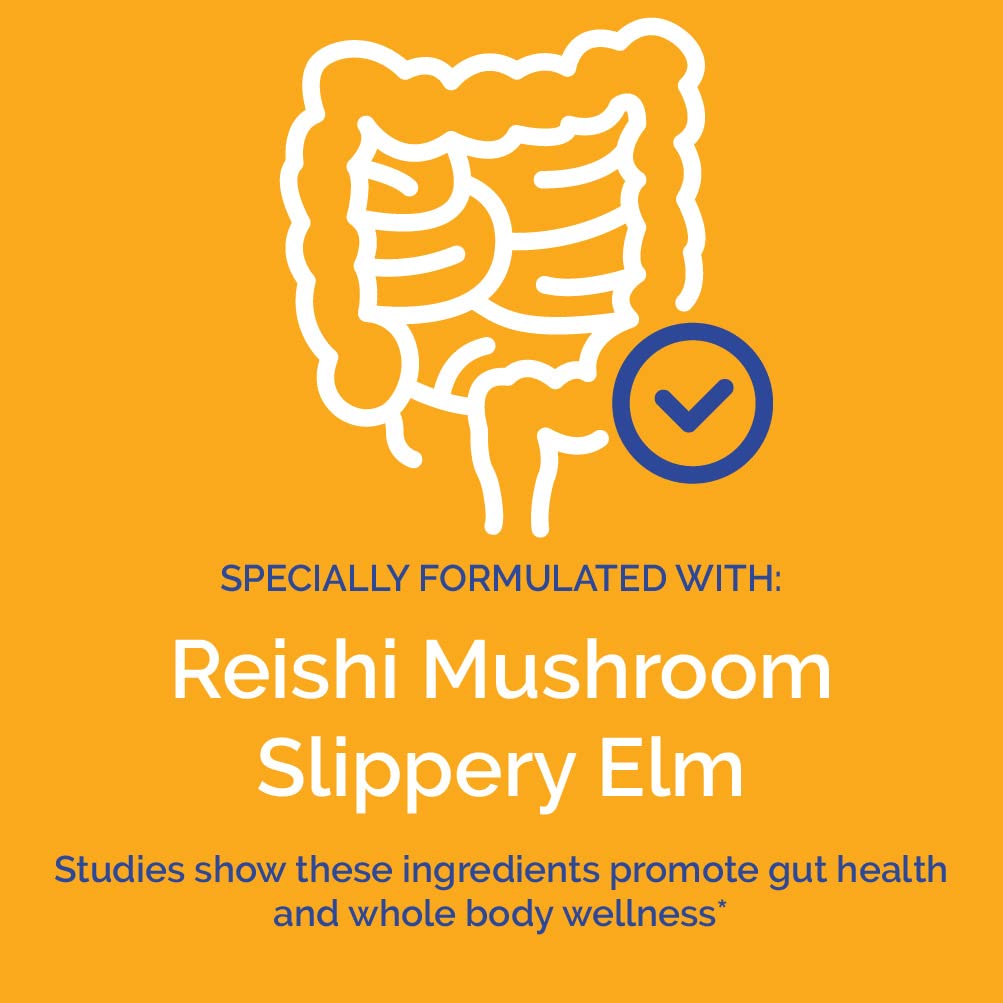 Probiotic for Digestive Health & Gut Immunity - Slippery Elm & Reishi Mushroom Supplement Supercharged with Two Probiotic Strains to Help Balance The Gut Microbiome (60 Count - 1 Month Supply)