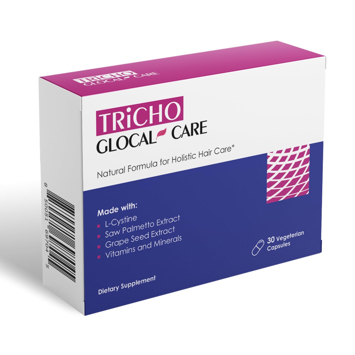 GlocalCare Tricho - Hair Growth Supplement, DHT Blocker with Saw Palmetto, 5000mcg Biotin & L-Cysteine - Revitalizes Thinning Hair, Stimulates Follicles & Promotes Regrowth in Men & Women - 30 ct