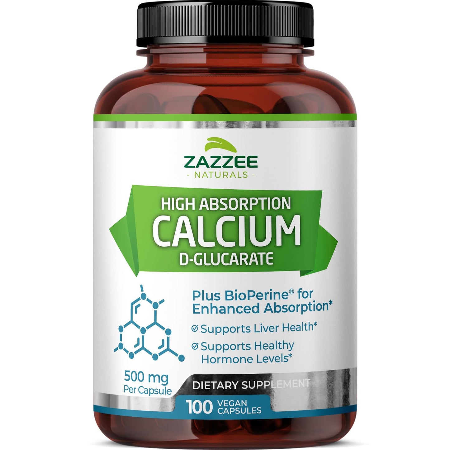 Zazzee High Absorption Calcium D-Glucarate, 500 mg per Capsule, 3 mg BioPerine for Enhanced Absorption, 100 Vegan Capsules, Plus Broccoli 10:1 Extract, 100% Vegetarian, CDG, All-Natural and Non-GMO