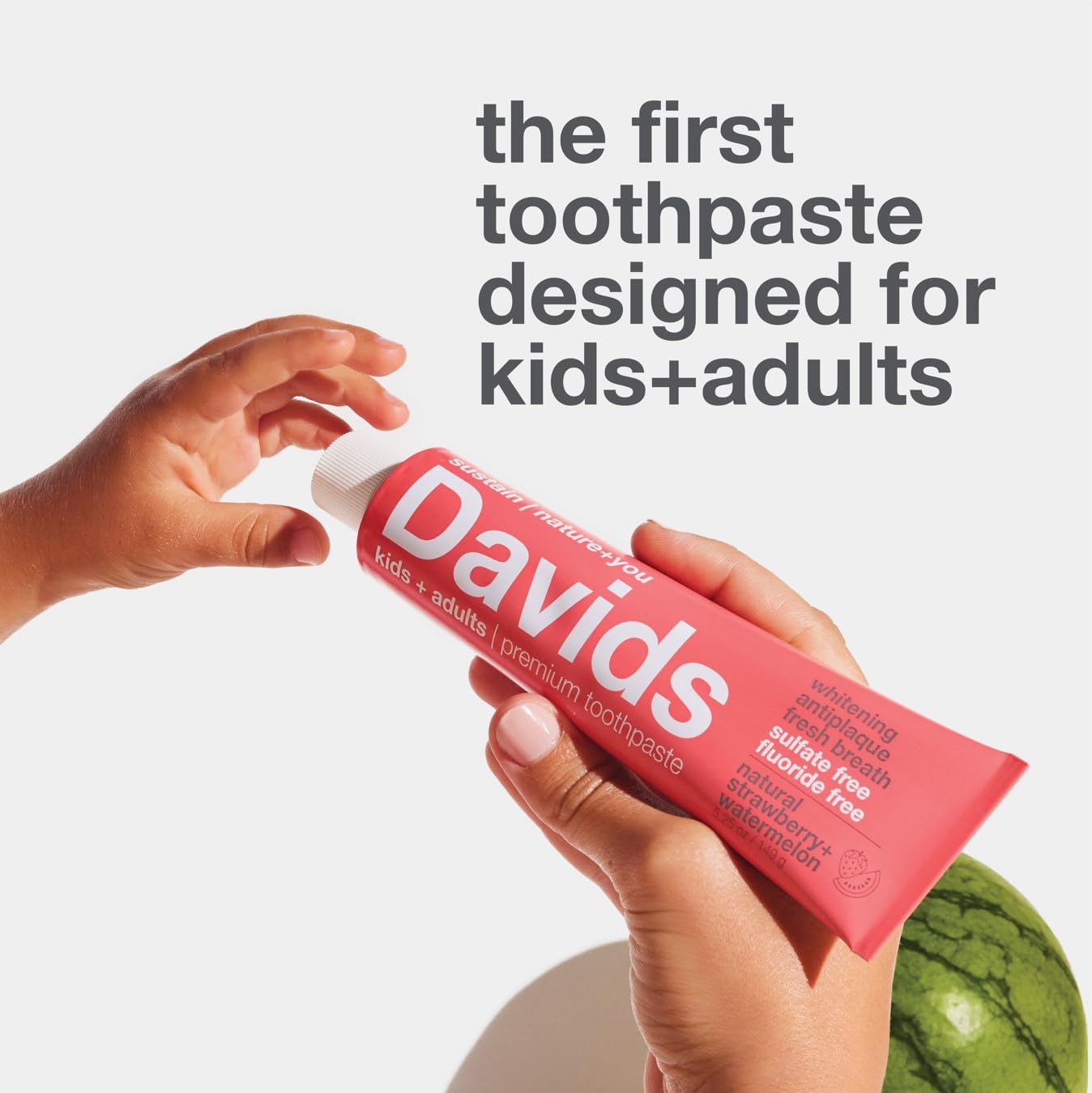 Davids Nano Hydroxi and Antiplaque Strawberry Watermelon Fluoride Free Toothpaste Bundle, SLS Free, Recyclable Metal Tube, Made in USA, 4 oz and 5.25oz