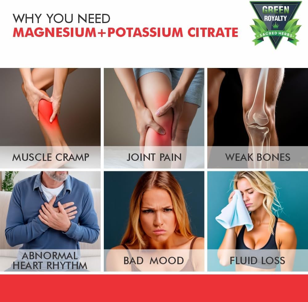 Magnesium Citrate + Potassium 60 Premium Vegan Capsules(Citrate 375 mg) + (375mg Potassium) Non GMO, Gluten Free - High Absorption Supplement Made in USA