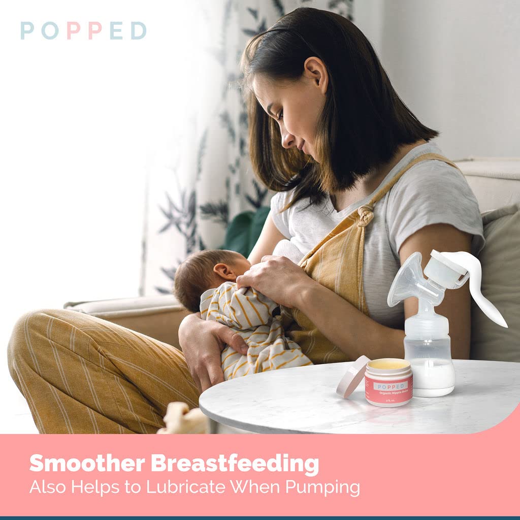 Popped Organic Nipple Butter | Made in the USA | Moisturizing Nipple Cream for Sore, Dry, and Cracked Nipples | Postpartum Essential Balm for Breastfeeding, Nursing (2 fl oz)