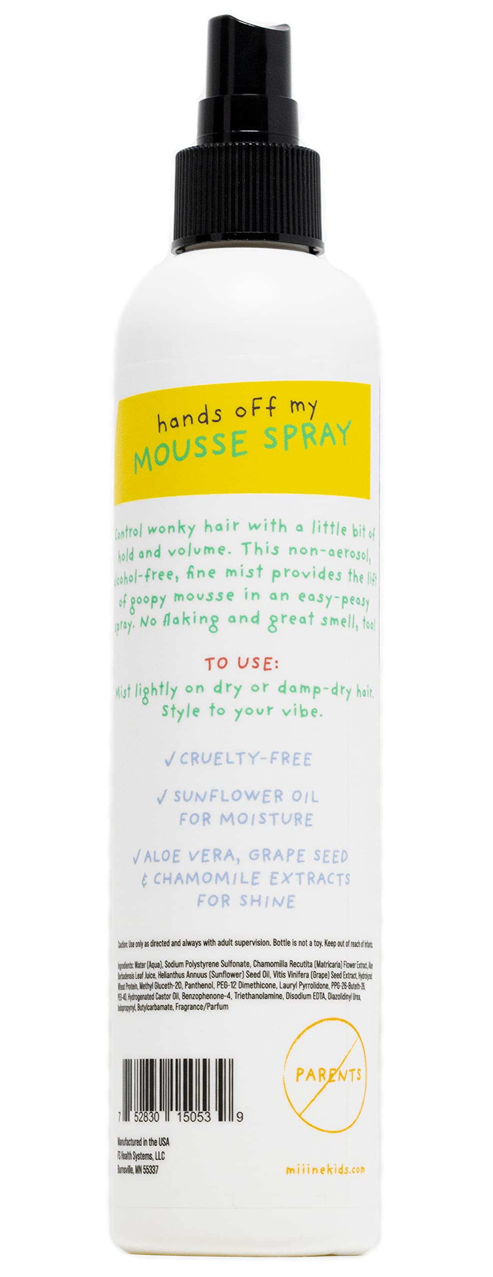 MiiiNE! Hair Mousse Spray 10oz | Light Hold Kids Hair Gel Alternative for Curly Hair - Fresh Smell and Alcohol Free Hair Mousse - Cruelty Free Baby Hair Products Made in USA | By Stylists For Kids