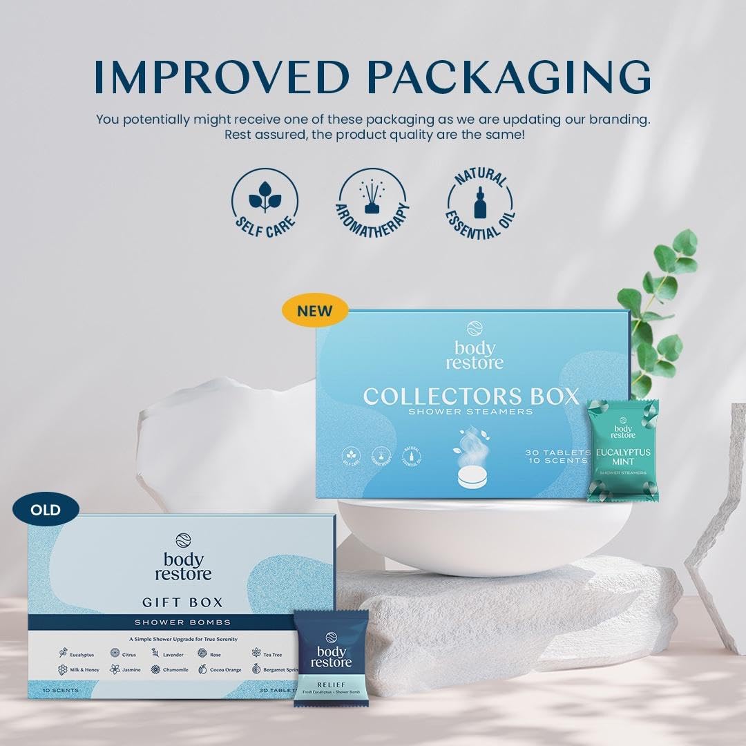 Body Restore Shower Steamers Aromatherapy 30 Pack - Birthday Gifts for Women, Men, Travel Essentials, Stress Relief, Relaxation, Self Care, Bath Bombs - Collector’s Box