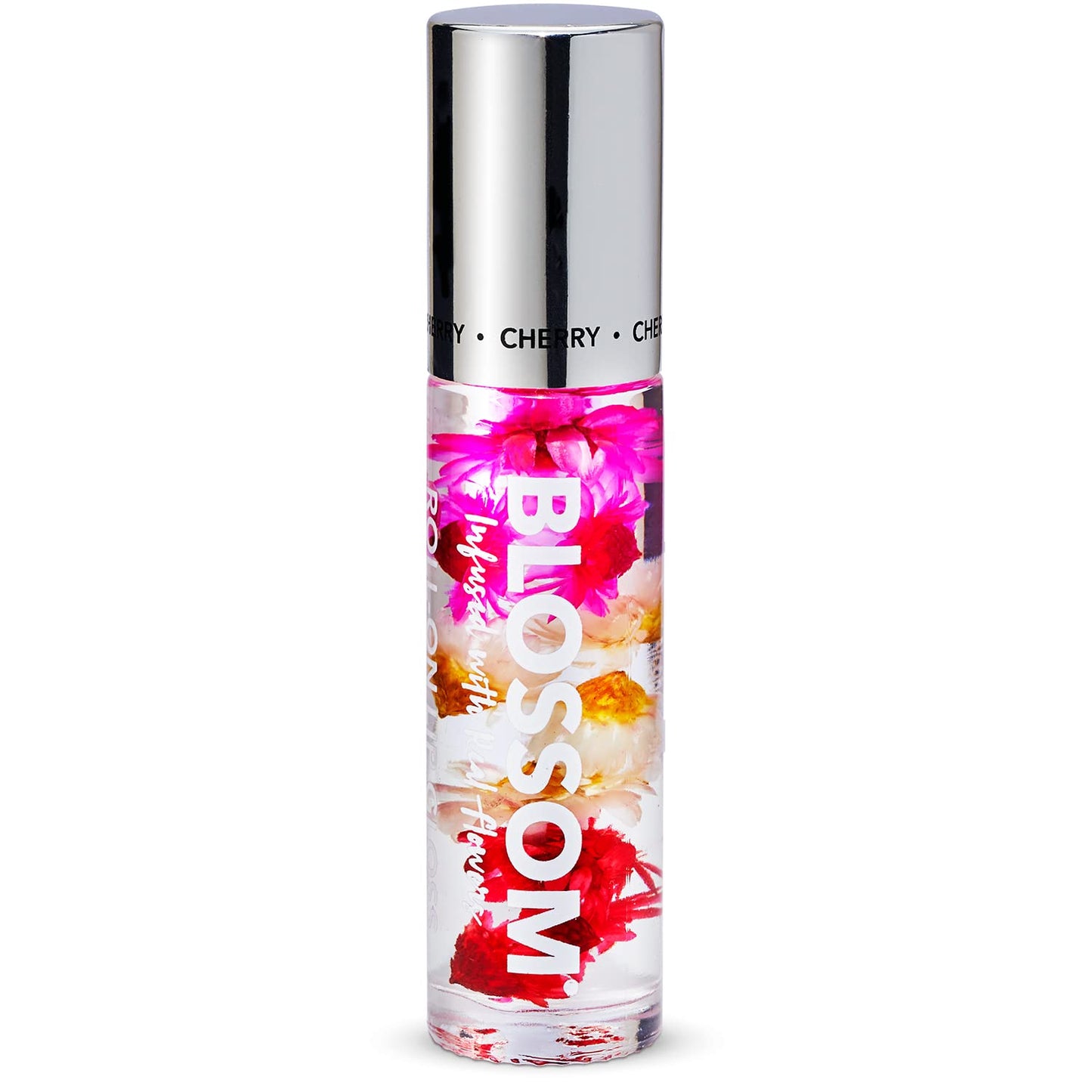 Blossom Roll on Lip Gloss, Scented Clear High Shine Moisturizing Lip Oil, Non Sticky, Infused with Real Flowers, Made in USA, 0.2oz, Cherry