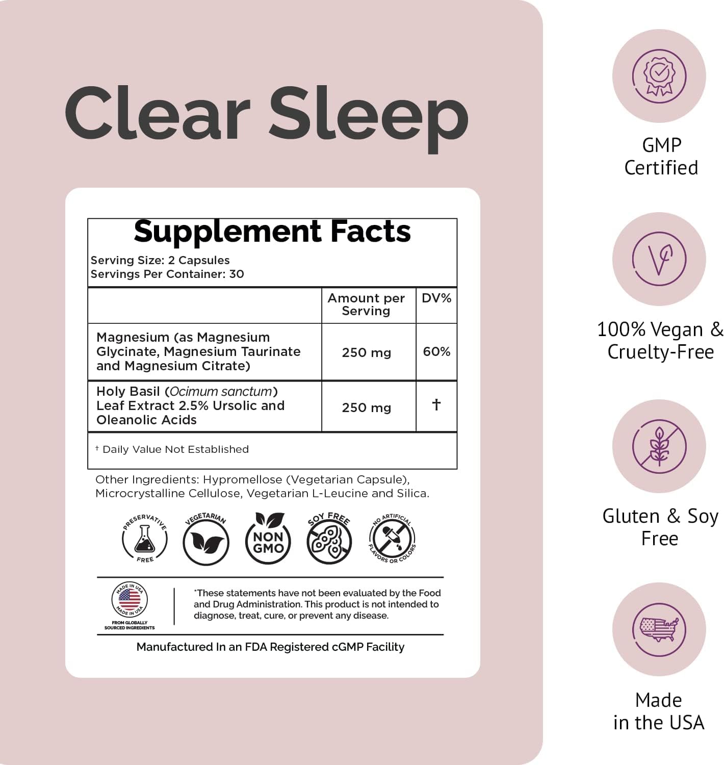 Clear Probiotics Sleep Supplement with Holy Basil & Magnesium