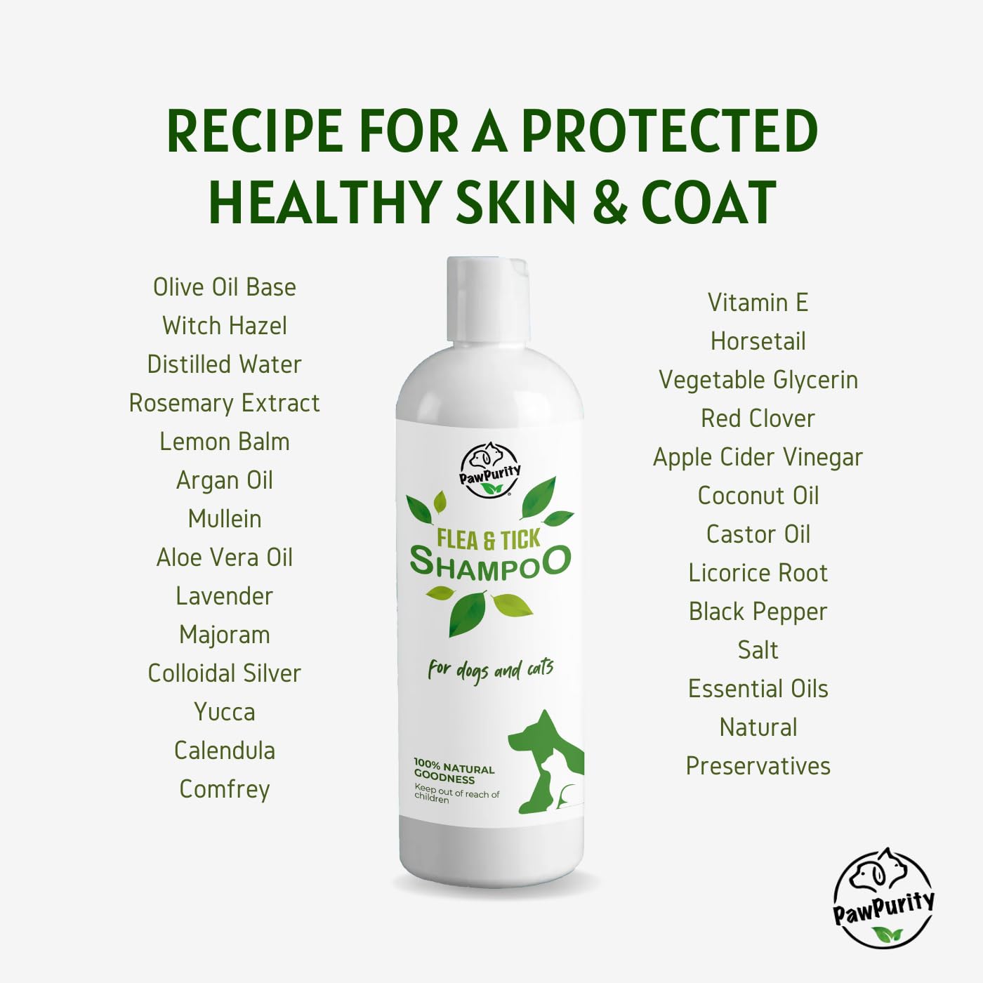PawPurity Flea/Tick Shampoo, Natural Plant & Mineral-Based Ingredients Only, Improves Dog & Cat Skin & Coat Health, Honeysuckle-Citrus Scent, Eco Friendly Product & Packaging Made in USA (8OZ)