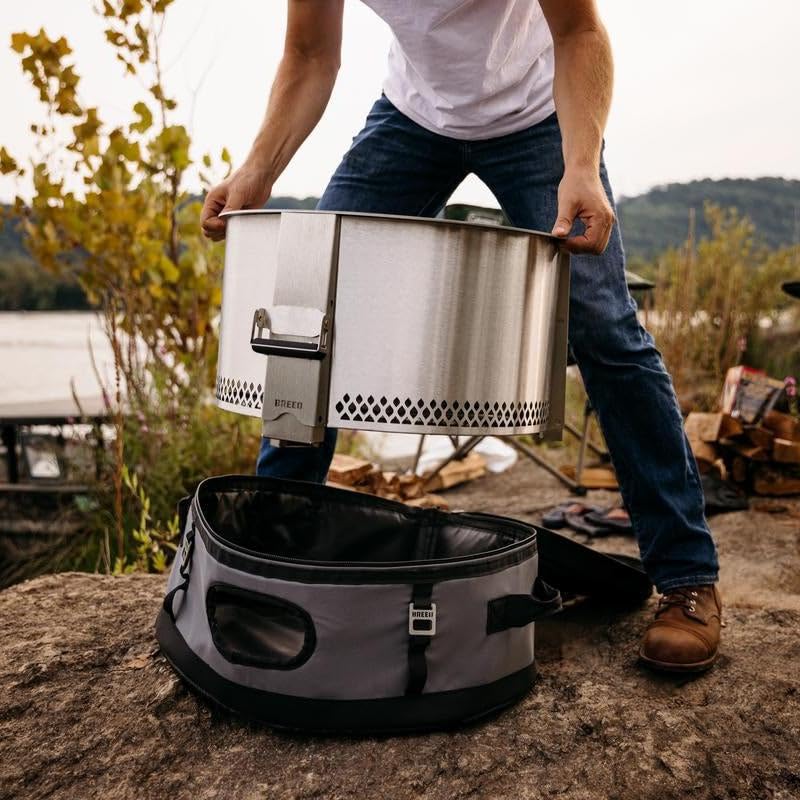 Breeo Smokeless FIrePit to-Go Bundle (Y Series Stainless Steel, Outpost Grill & to Go Case) | 21 inch Smokeless Fire Pit for Outside | Ideal for Families