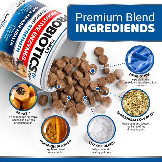 Probiotics for Dogs and Digestive Enzymes - Dog Probiotic - Anti Diarrhea, Upset Stomach & Gas Relief, Canine Prebiotic - Pet Fiber Supplement - Bacon Flavor