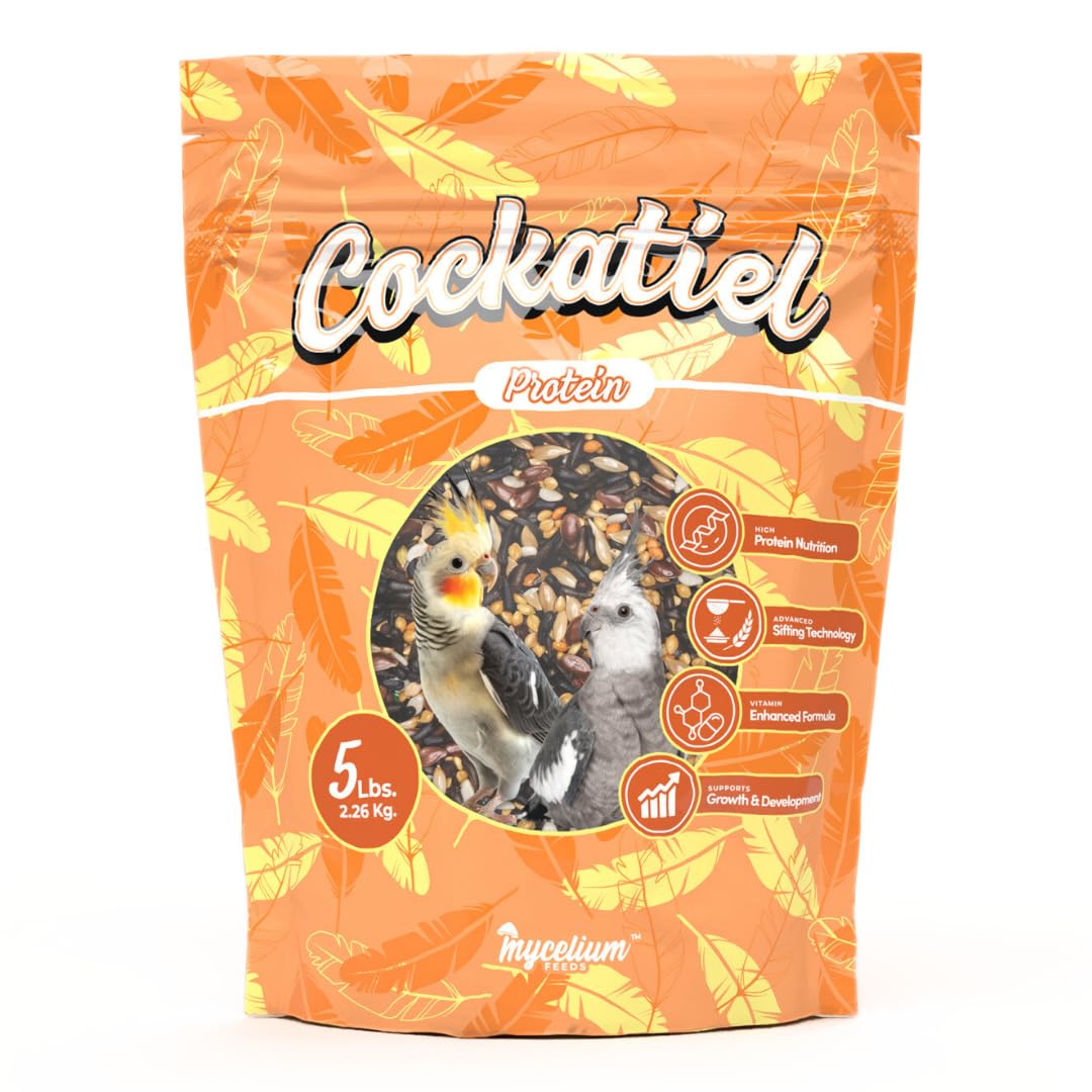 Mycelium Organic Cockatiel Protein Feed (5 LB Bag) | High-Protein, High-Fat Bird Seed for Energy, Growth, & Development | Seed & Superfood Blend for Cockatiels | Non-GMO, Made in USA