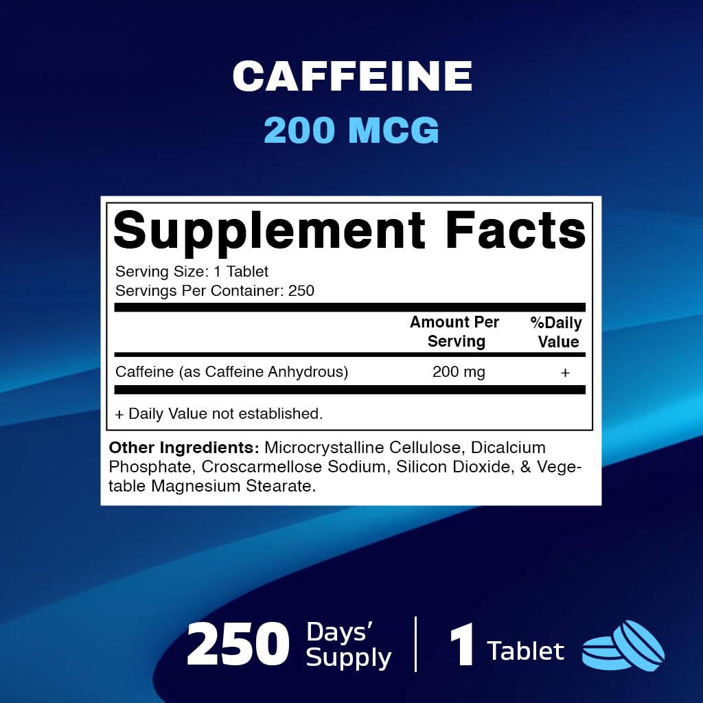 Vitamatic Caffeine Pills 200mg per Serving, 250 Vegetarian Tablets