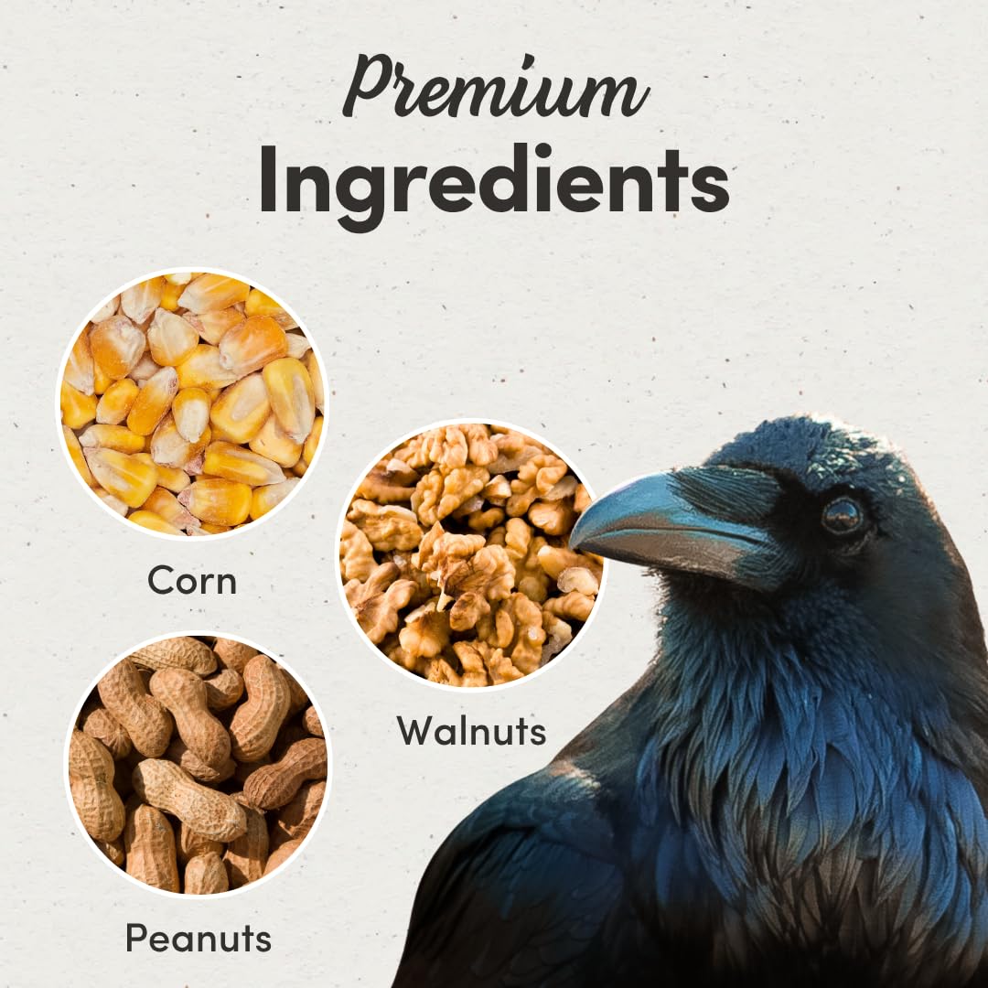 Mycelium Crow & Raven Treat 5 lbs | Wild Bird Feed for Crows, Ravens & Corvids | Whole Corn, in-Shell Peanuts & Walnuts | High-Energy Foraging Mix | Brain, Heart & Feather Support | Organic & Non-GMO