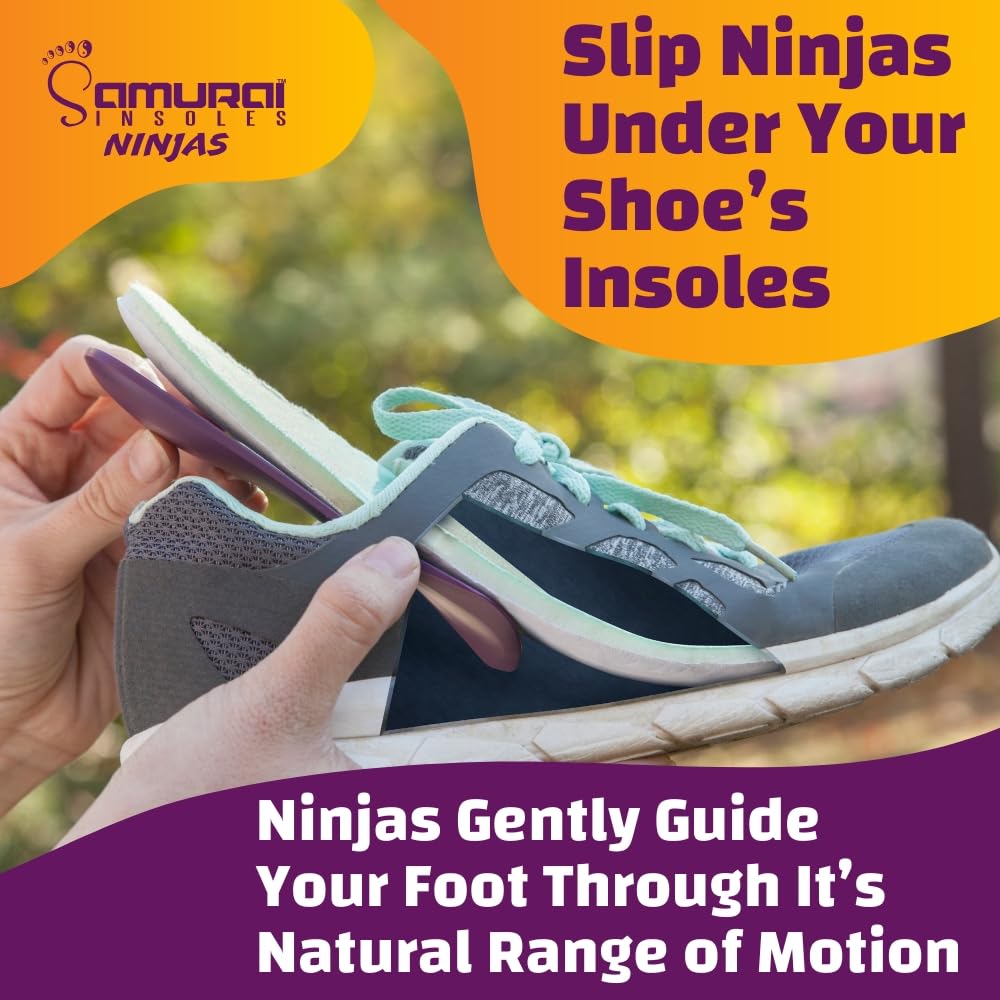 Samurai Insoles Ninjas Plantar Fasciitis Relief Insoles - Podiatrist Designed, Orthotic Lab Made in The USA Arch Support Shoe Insert for Mens 10-10.5 or Womens 12-12.5