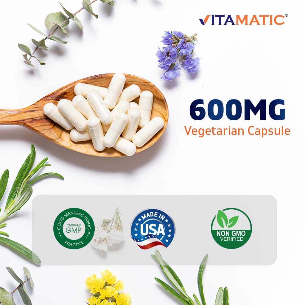 Vitamatic Boric Acid Vaginal Capsule Shell Suppositories 600 mg USP Grade Boric Acid in Vegetarian Capsule Shell - 60 Count