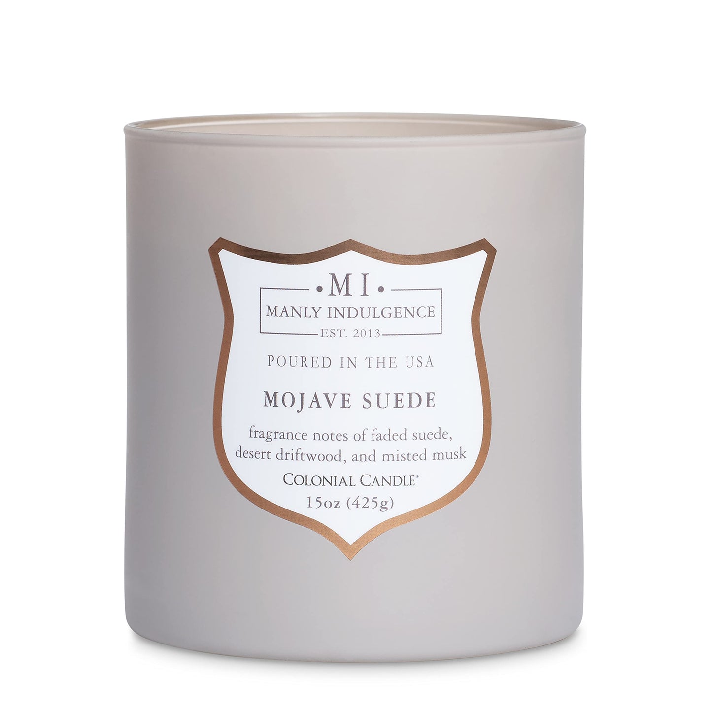 Manly Indulgence Mojave Suede Scented Jar Candle, Signature Collection, Wood Wick, Grey, 15 oz - Up to 60 Hours Burn