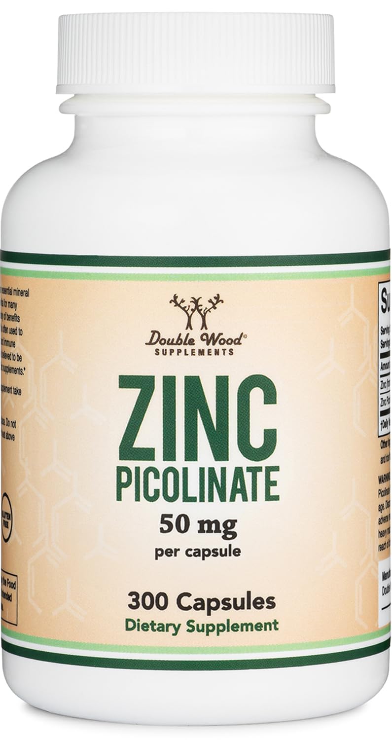 Zinc Picolinate 50mg, 300 Capsules (Immune Support) Non-GMO, Gluten Free (300 Day Supply) by Double Wood Supplements